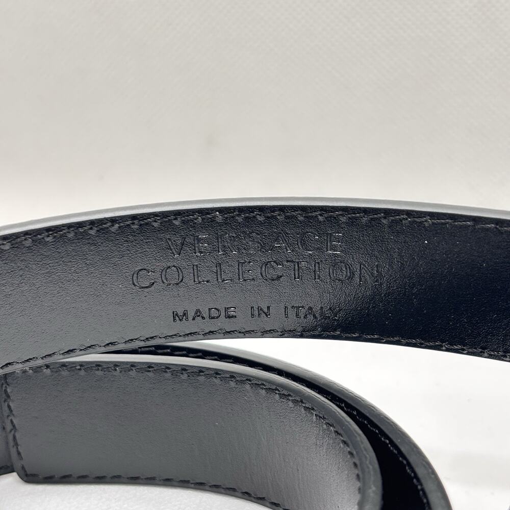 Versace Collection Leather Logo Buckle Belt One Size Black Sz 120 - Picture 6 of 8